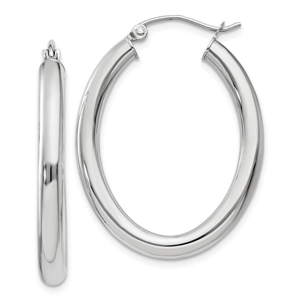 14K White Gold Polished 3.5mm Oval Tube Hoop Earrings