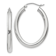 14K White Gold Polished 3.5mm Oval Tube Hoop Earrings