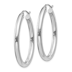 14K White Gold Polished 3.5mm Oval Tube Hoop Earrings