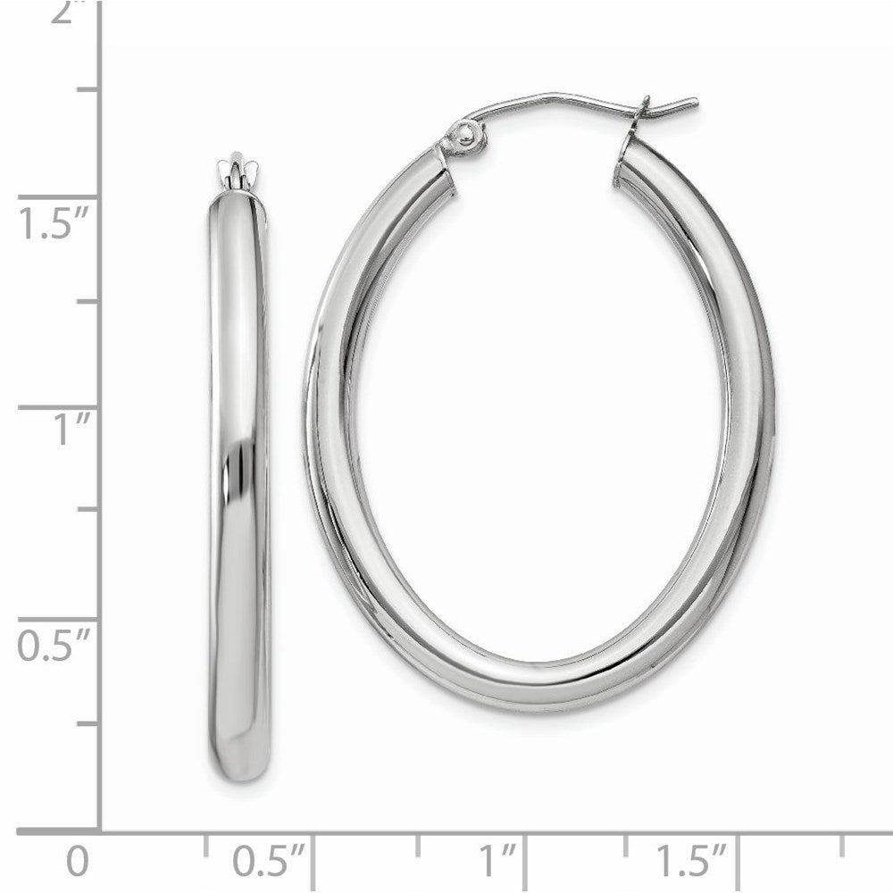 14K White Gold Polished 3.5mm Oval Tube Hoop Earrings