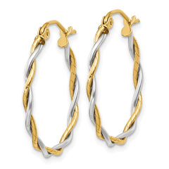 14K Two-Tone Gold Polished 1.8mm Twisted Hoop Earrings