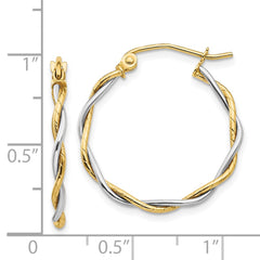 14K Two-Tone Gold Polished 1.8mm Twisted Hoop Earrings