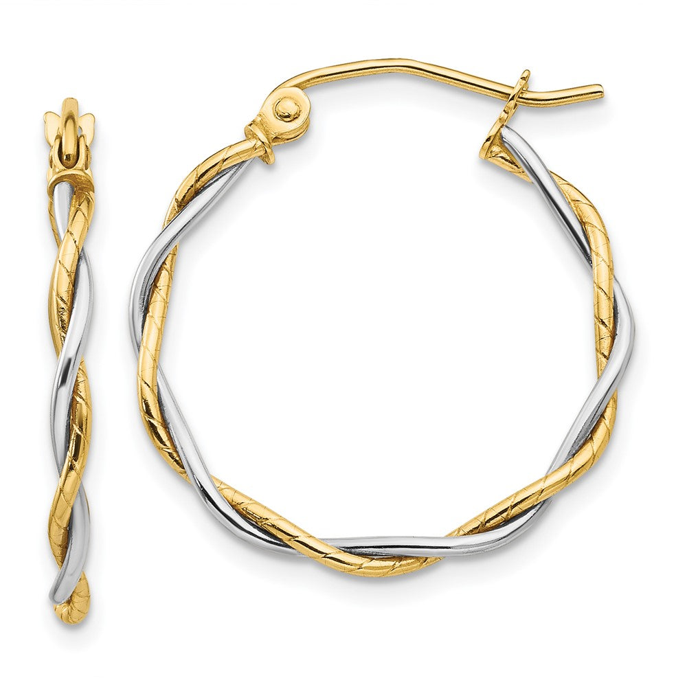 14K Two-Tone Gold Polished 1.8mm Twisted Hoop Earrings