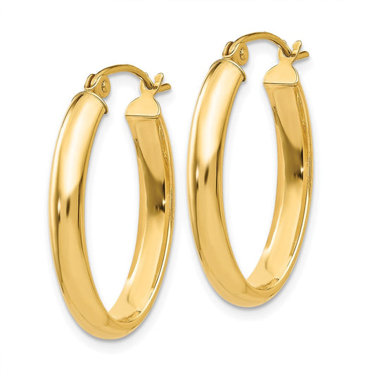 14K Yellow Gold Polished 3.5mm Oval Hoop Earrings