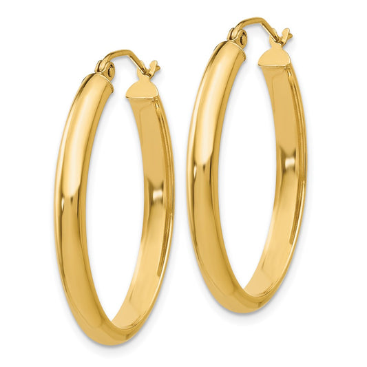 14K Yellow Gold Polished 3.5mm Oval Hoop Earrings