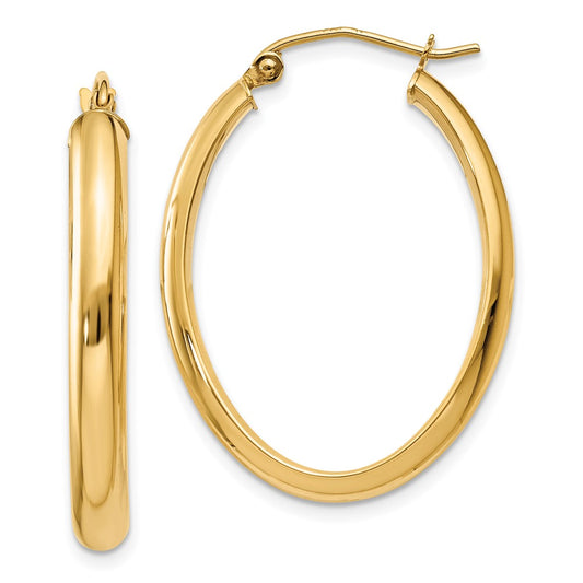 14K Yellow Gold Polished 3.5mm Oval Hoop Earrings