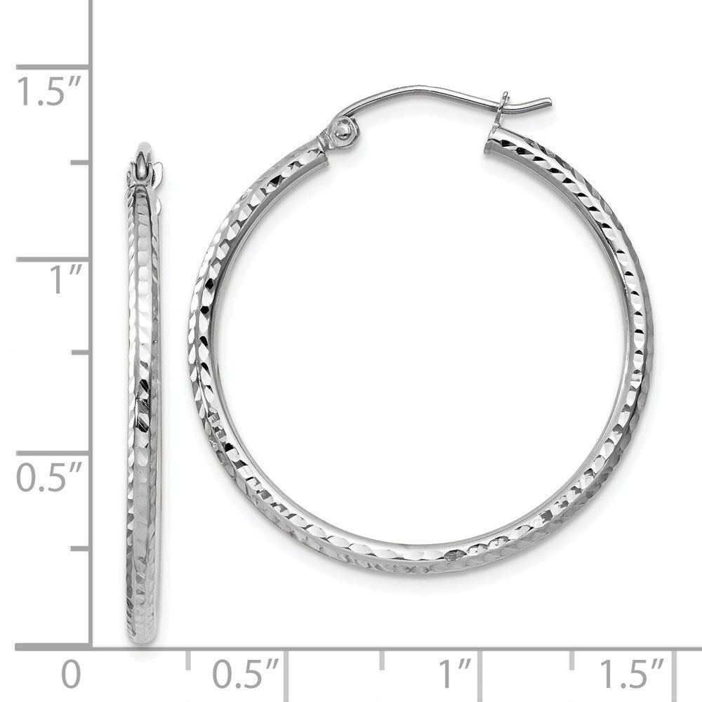 14K White Gold Diamond-cut 2mm Round Tube Hoop Earrings