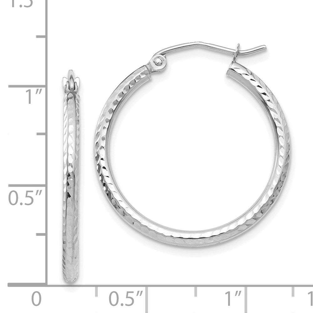 14K White Gold Diamond-cut 2mm Round Tube Hoop Earrings