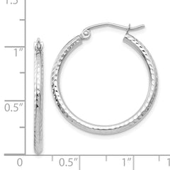 14K White Gold Diamond-cut 2mm Round Tube Hoop Earrings