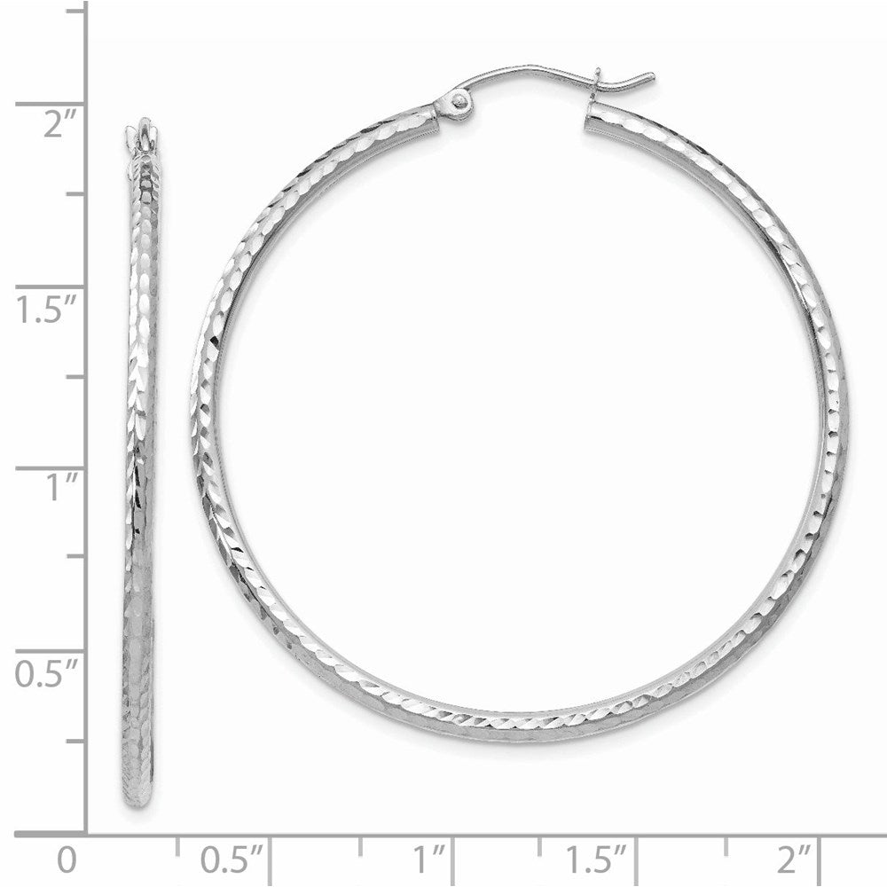 14K White Gold Diamond-cut 2mm Round Tube Hoop Earrings