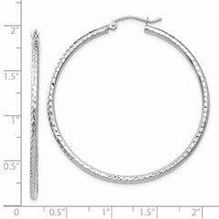 14K White Gold Diamond-cut 2mm Round Tube Hoop Earrings