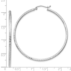 14K White Gold Diamond-cut 2mm Round Tube Hoop Earrings