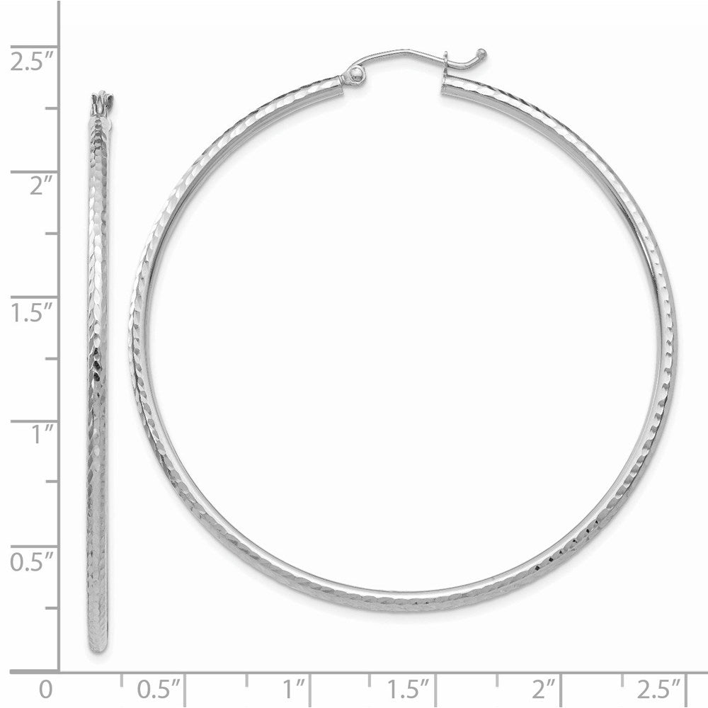 14K White Gold Diamond-cut 2mm Round Tube Hoop Earrings