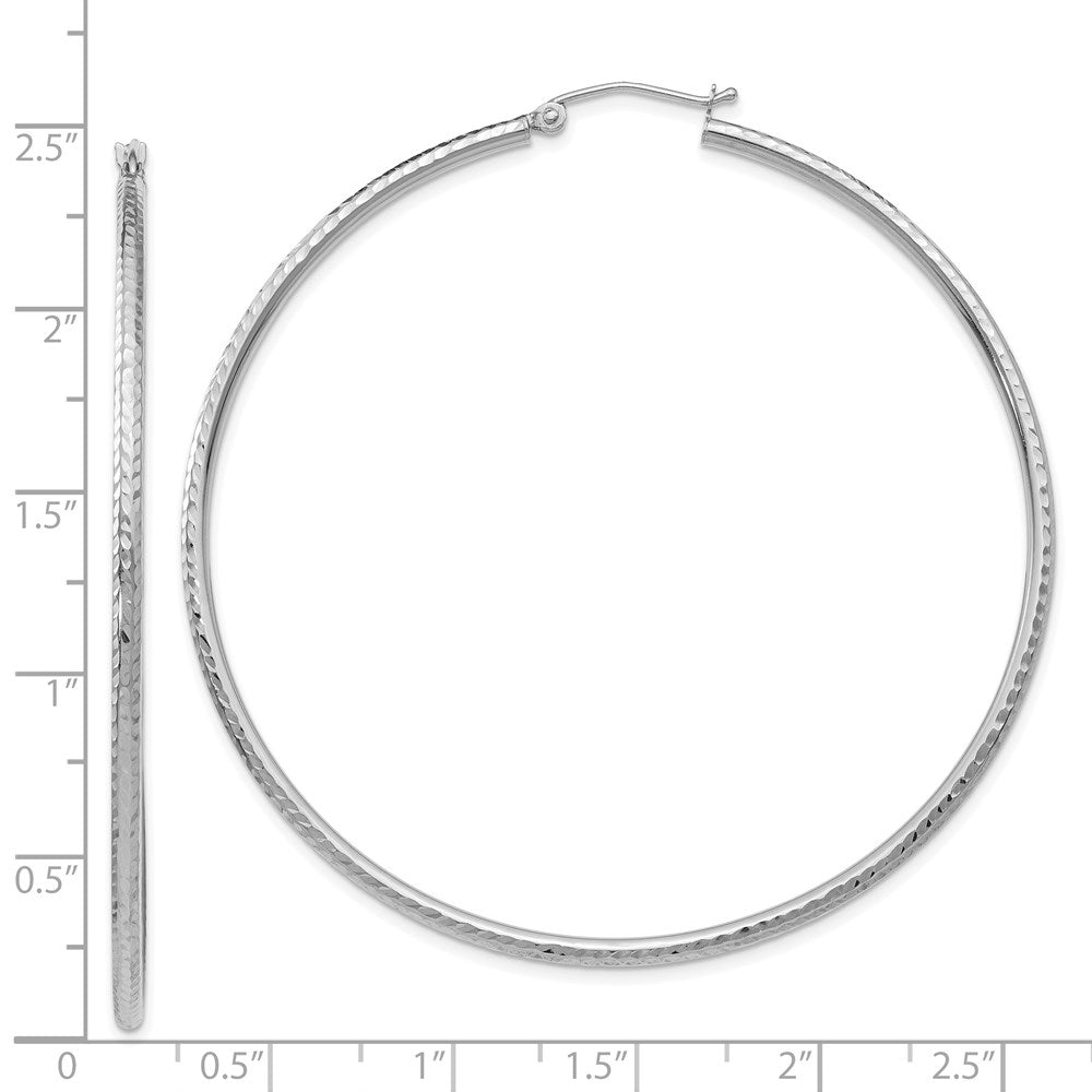 14K White Gold Diamond-cut 2mm Round Tube Hoop Earrings