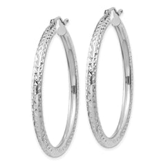 14K White Gold Diamond-cut 3mm Round Hoop Earrings