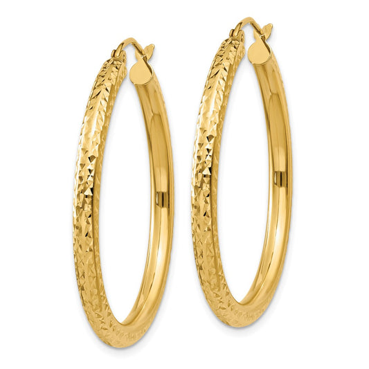 14K Yellow Gold Diamond-cut 3mm Round Hoop Earrings