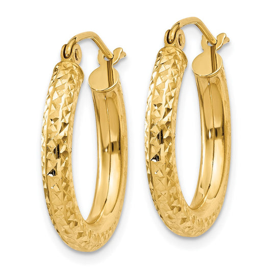 14K Yellow Gold Diamond-cut 3mm Round Hoop Earrings