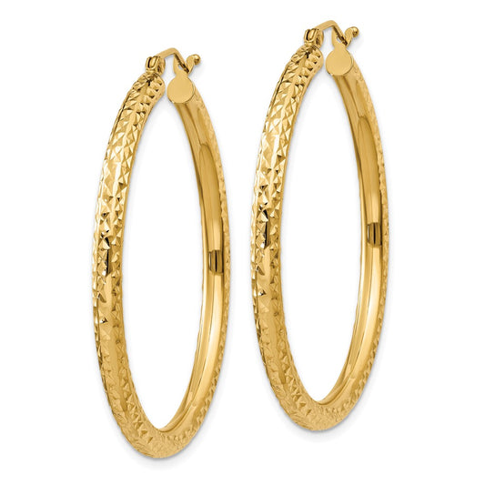 14K Yellow Gold Diamond-cut 3mm Round Hoop Earrings