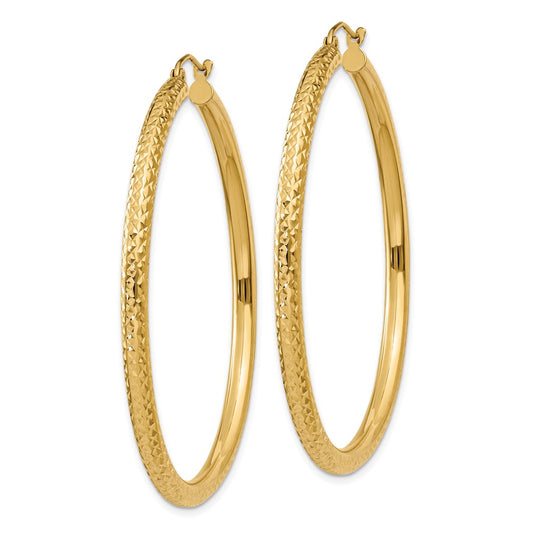 14K Yellow Gold Diamond-cut 3mm Round Hoop Earrings