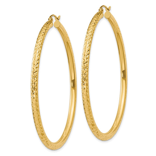 14K Yellow Gold Diamond-cut 3mm Round Hoop Earrings