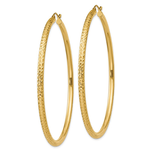 14K Yellow Gold Diamond-cut 3mm Round Hoop Earrings