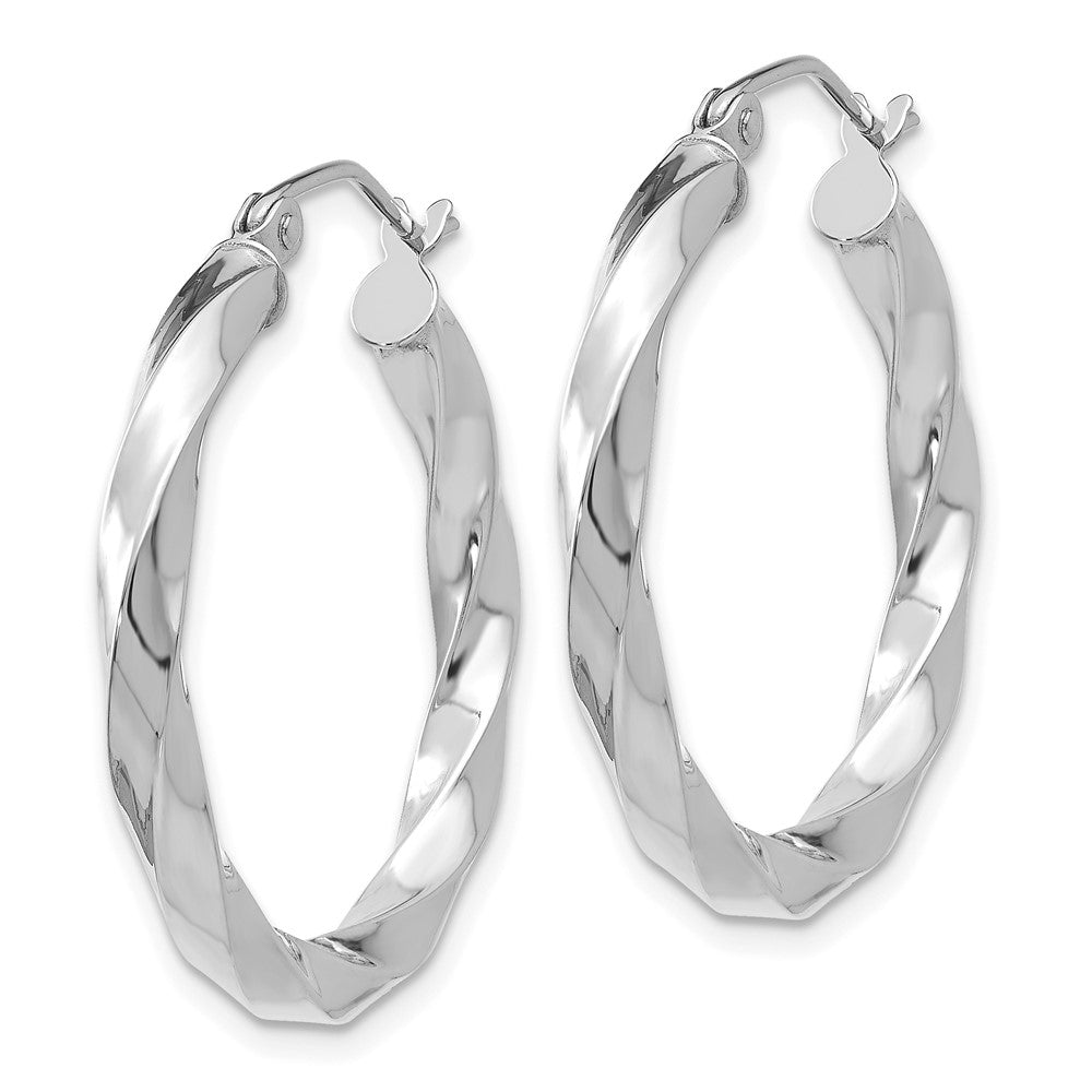 14K White Gold 3mm Twisted Hoop Earrings