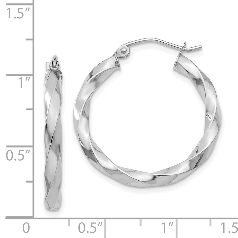 14K White Gold 3mm Twisted Hoop Earrings