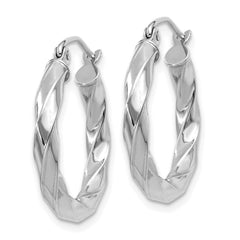 14K White Gold 3mm Twisted Hoop Earrings