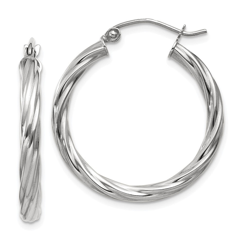 14K White Gold Polished 3.25mm Twisted Hoop Earrings