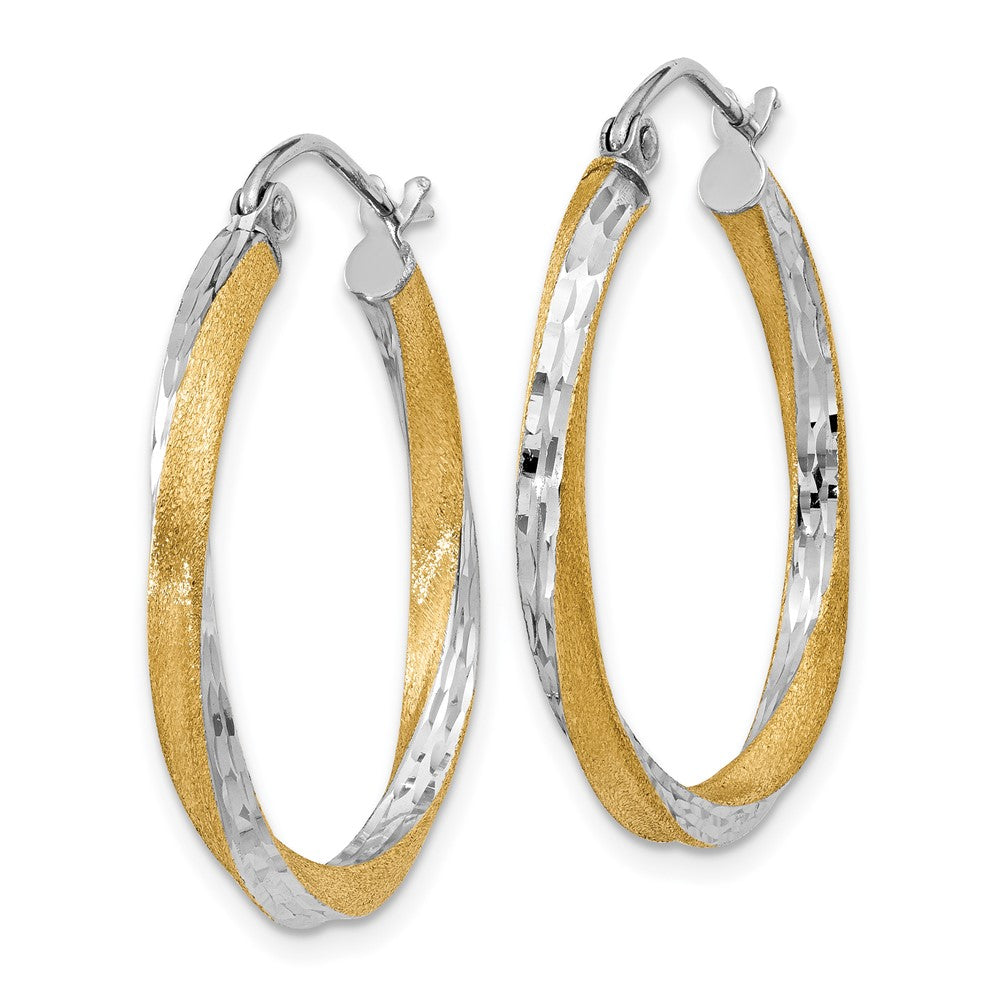 14K Two-Tone Gold Diamond-cut 2.5mm Twisted Hoop Earrings