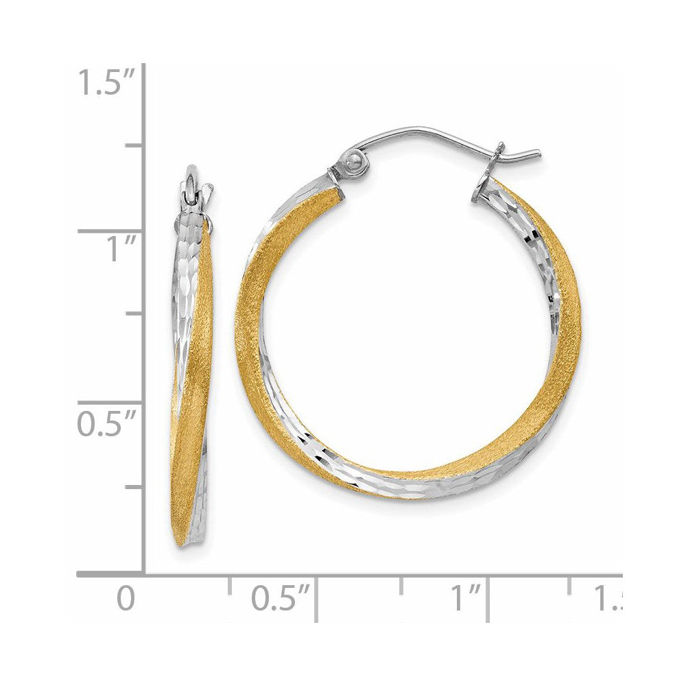 14K Two-Tone Gold Diamond-cut 2.5mm Twisted Hoop Earrings