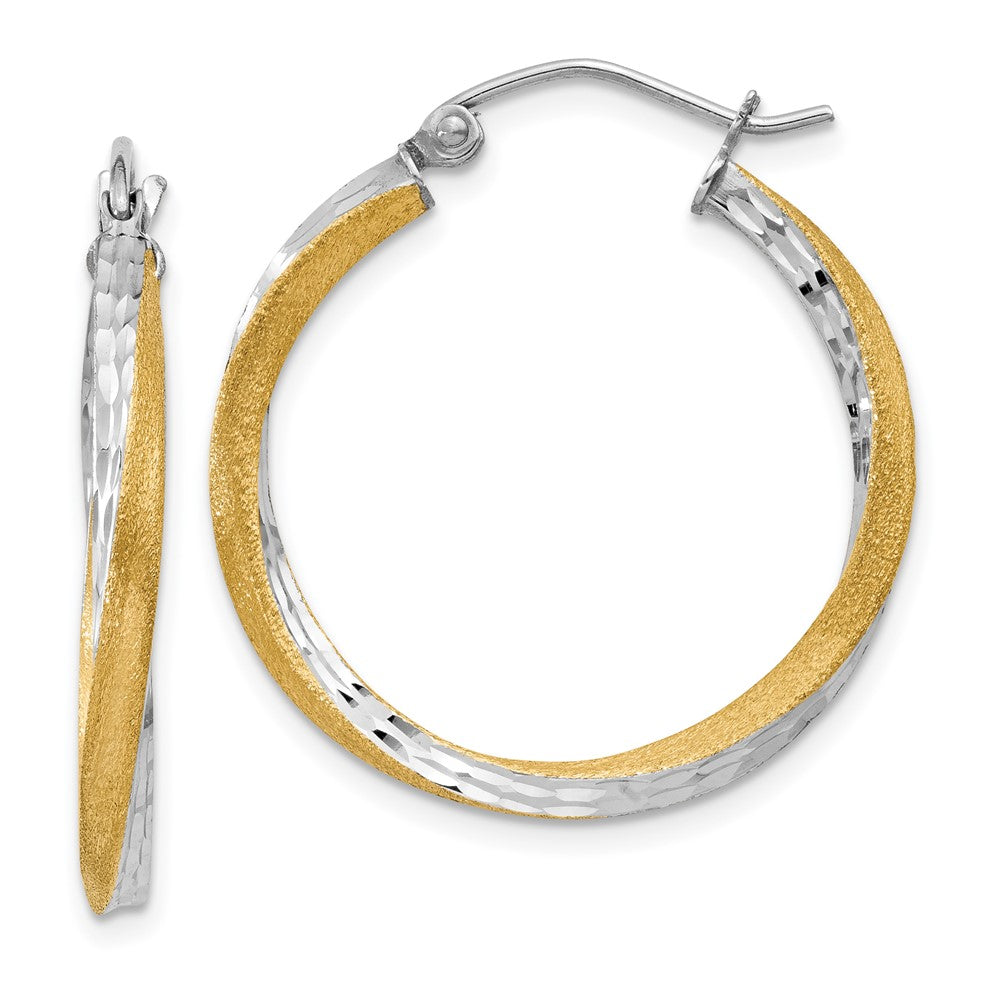 14K Two-Tone Gold Diamond-cut 2.5mm Twisted Hoop Earrings