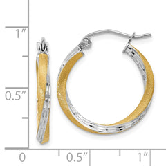 14K Two-Tone Gold Diamond-cut 2.5mm Twisted Hoop Earrings