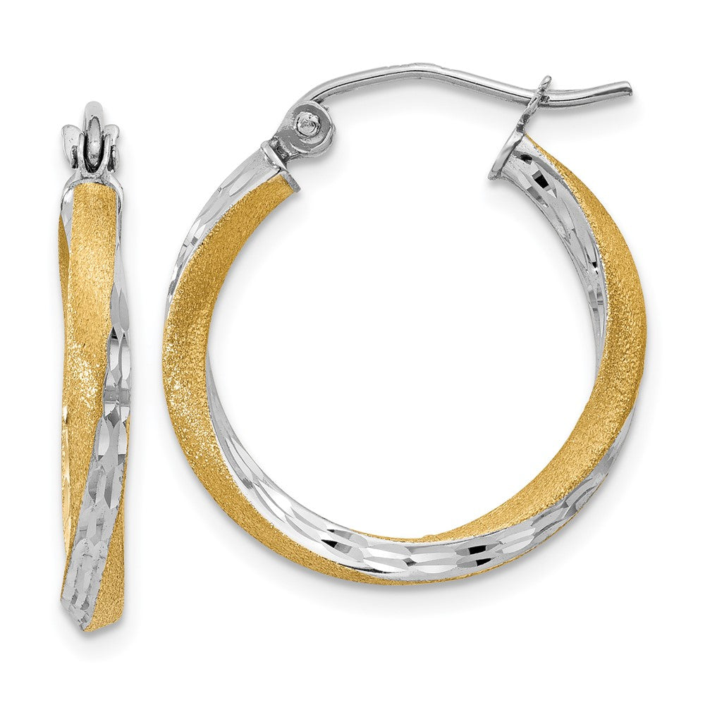 14K Two-Tone Gold Diamond-cut 2.5mm Twisted Hoop Earrings