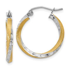 14K Two-Tone Gold Diamond-cut 2.5mm Twisted Hoop Earrings