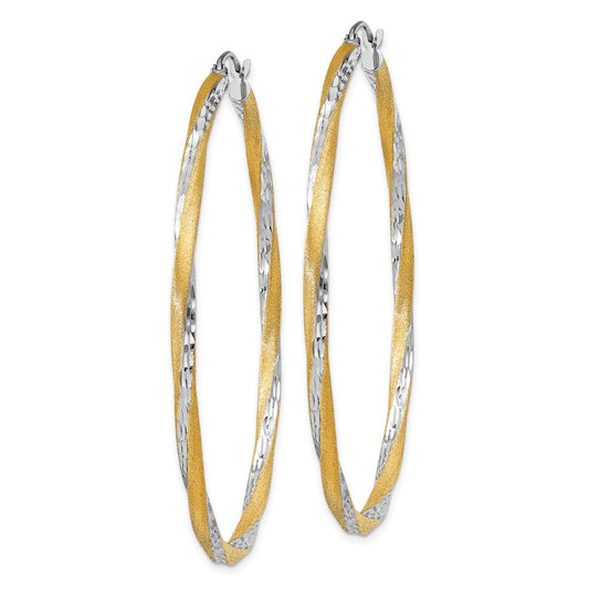 14K Two-Tone Gold Diamond-cut 2.5mm Twisted Hoop Earrings