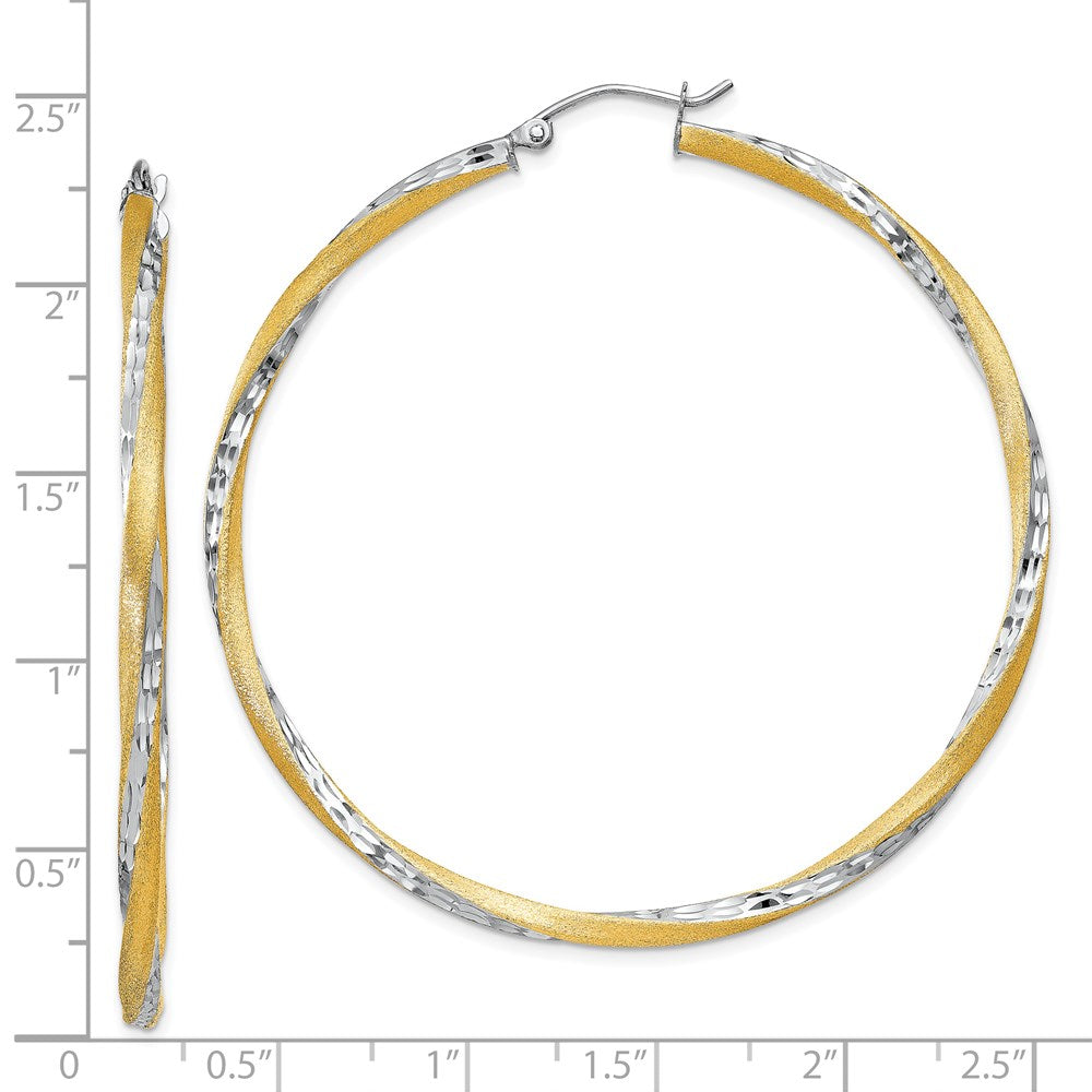 14K Two-Tone Gold Diamond-cut 2.5mm Twisted Hoop Earrings