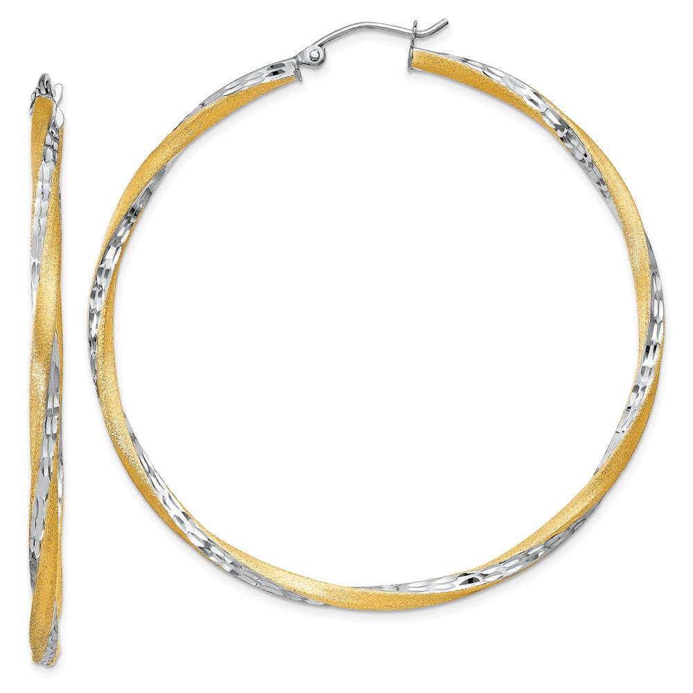 14K Two-Tone Gold Diamond-cut 2.5mm Twisted Hoop Earrings