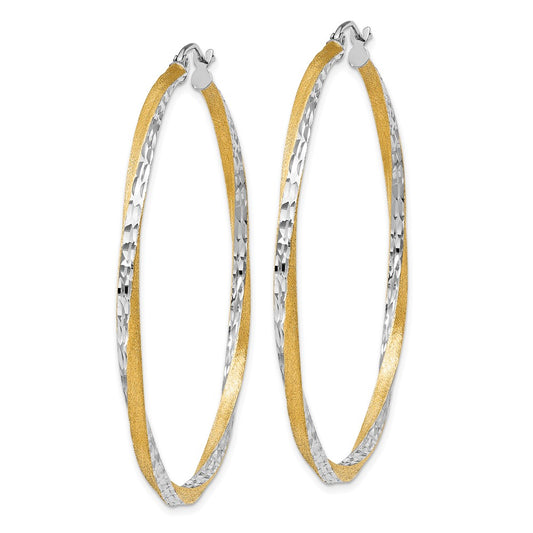 14K Two-Tone Gold Diamond-cut 2.5mm Twisted Hoop Earrings