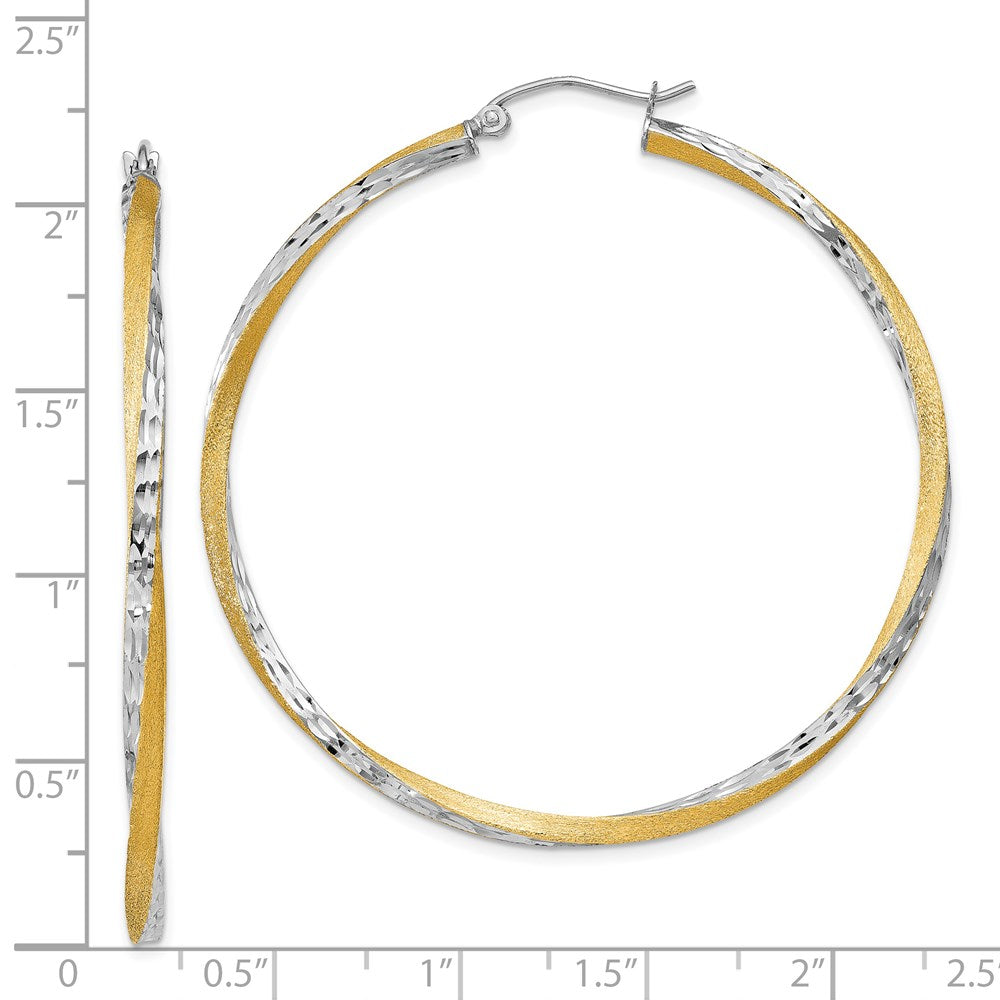 14K Two-Tone Gold Diamond-cut 2.5mm Twisted Hoop Earrings