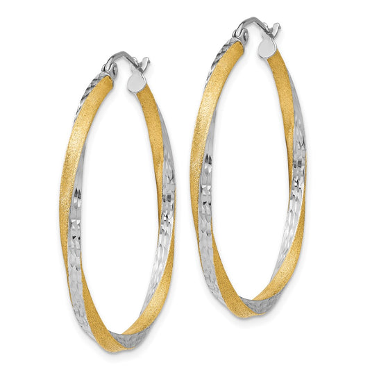 14K Two-Tone Gold Diamond-cut 2.5mm Twisted Hoop Earrings