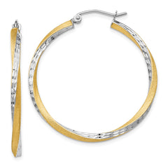 14K Two-Tone Gold Diamond-cut 2.5mm Twisted Hoop Earrings