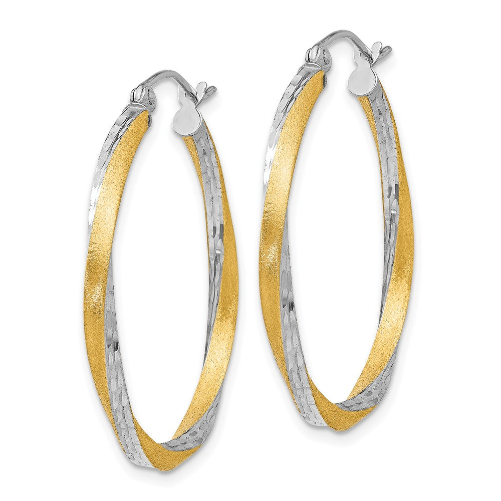 14K Two-Tone Gold Diamond-cut 2.5mm Twisted Hoop Earrings