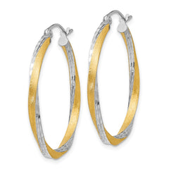 14K Two-Tone Gold Diamond-cut 2.5mm Twisted Hoop Earrings