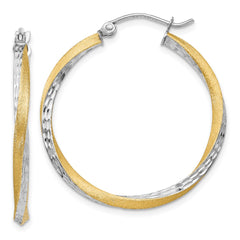 14K Two-Tone Gold Diamond-cut 2.5mm Twisted Hoop Earrings