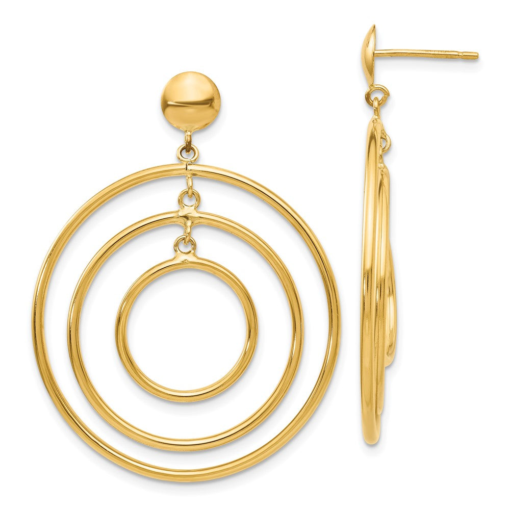 14K Yellow Gold Fancy Circle Dangle Post Earrings