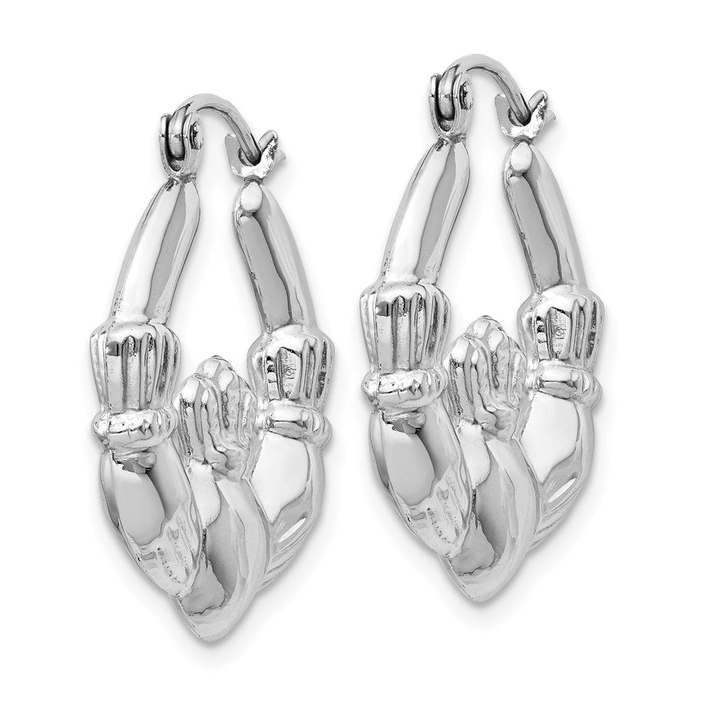 14K White Gold Claddagh Hoop Earrings