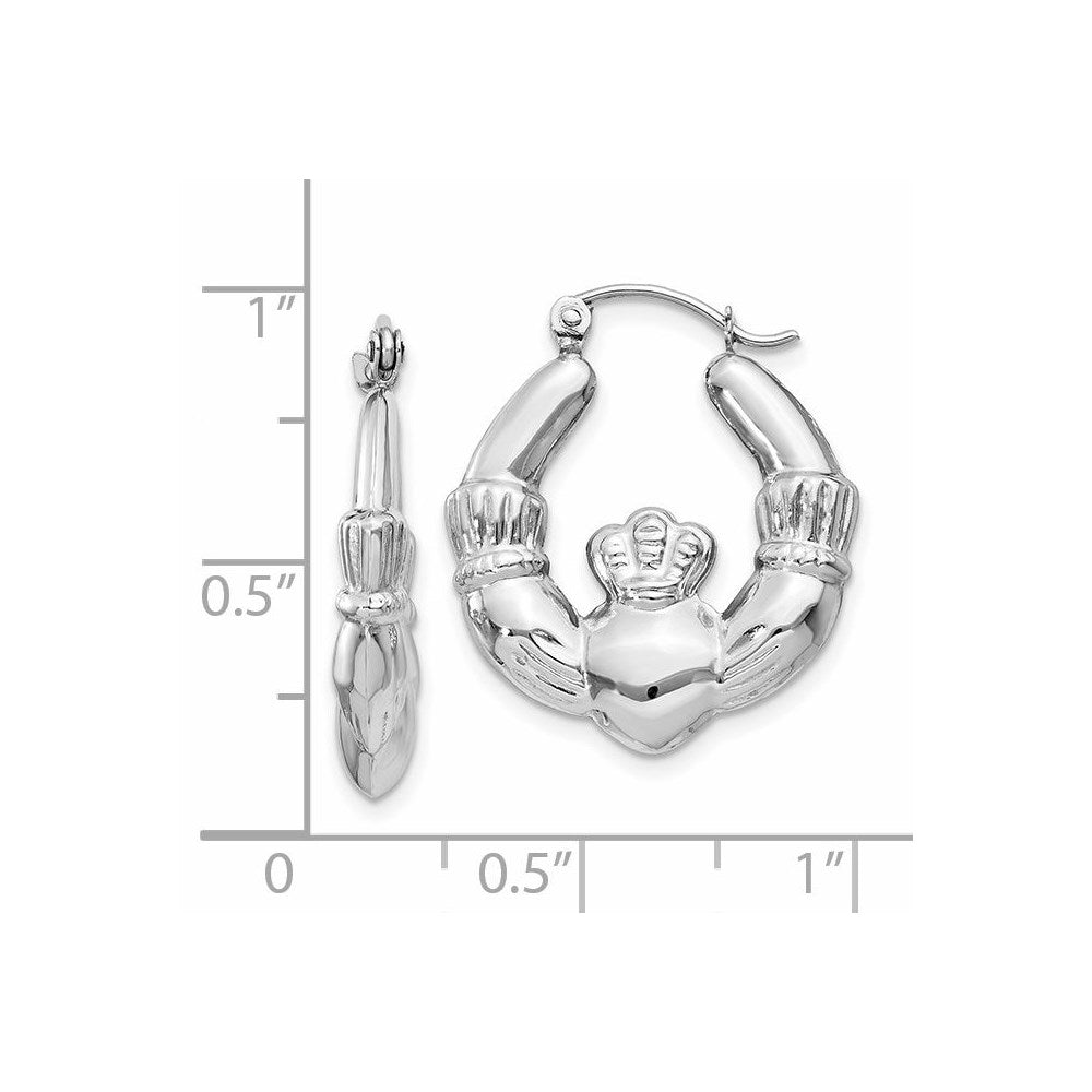 14K White Gold Claddagh Hoop Earrings