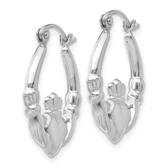 14K White Gold Claddagh Hoop Earrings