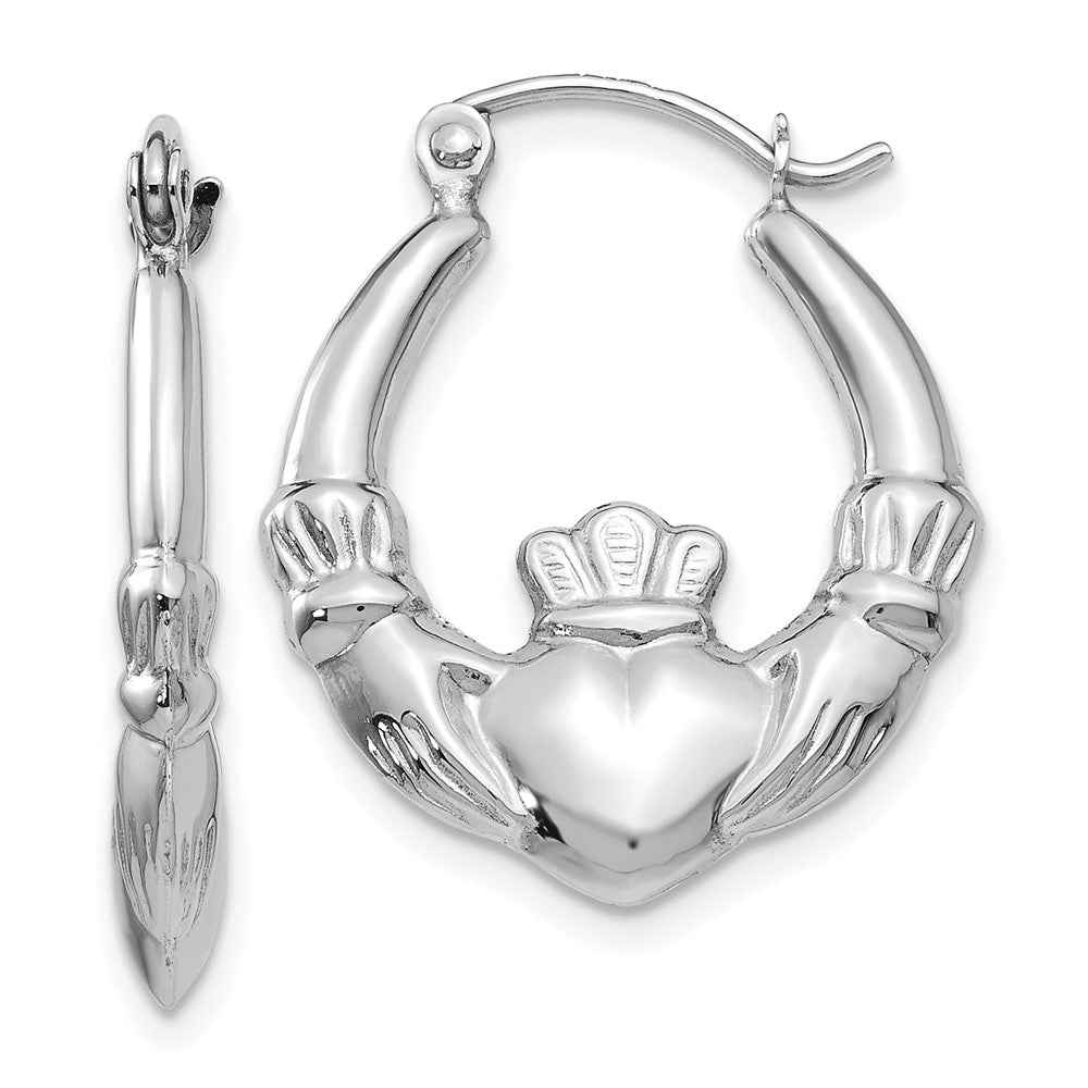 14K White Gold Claddagh Hoop Earrings